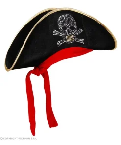 WIDMANN Chapeau Pirate Adulte Mixte (en Velours Noir Et Bandeau Rouge)