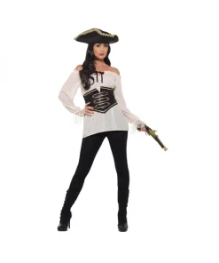 Smiffys Chemisier Style Pirate, De Luxe Pour Femmes, Ivoire, Avec Serre-taille
