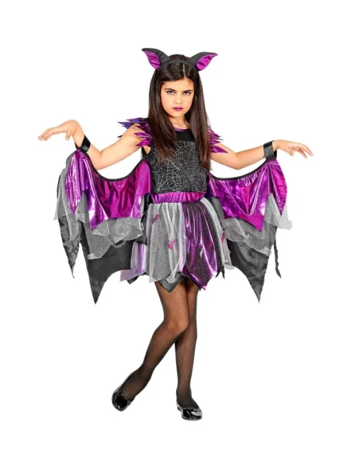 WIDMANN Déguisement Chauve-souris Fille Noir Et Violet (robe Tutu Avec Ailes, Oreilles) -Halloween Soldes Boutique deguisement chauve souris fille noir et violet robe tutu avec ailes oreilles
