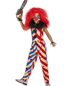 Smiffys Déguisement De Clown Effrayant, Fille (haut, Pantalon, Masque Et Collerette)