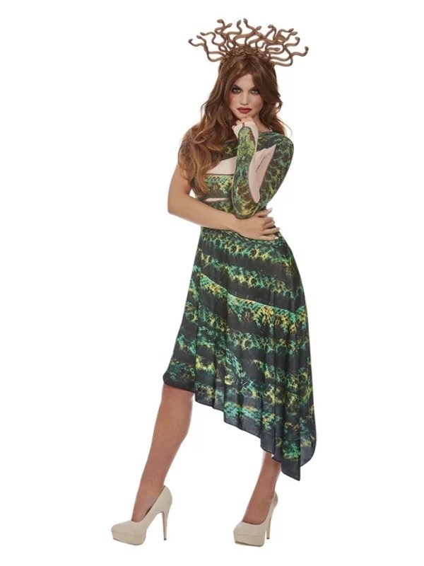 Smiffys Déguisement De Femme Méduse, Vert, (robe Asymétrique évasée Et Serre-tête à Tentacules) 1 Smiffys Déguisement De Femme Méduse, Vert, (robe Asymétrique évasée Et Serre-tête à Tentacules)