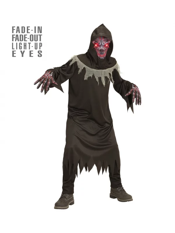 WIDMANN Déguisement Démon Noir Et Gris, Enfant (tunique, Gants, Masque Avec Yeux Effets Lumineux) 1 WIDMANN Déguisement Démon Noir Et Gris, Enfant (tunique, Gants, Masque Avec Yeux Effets Lumineux)