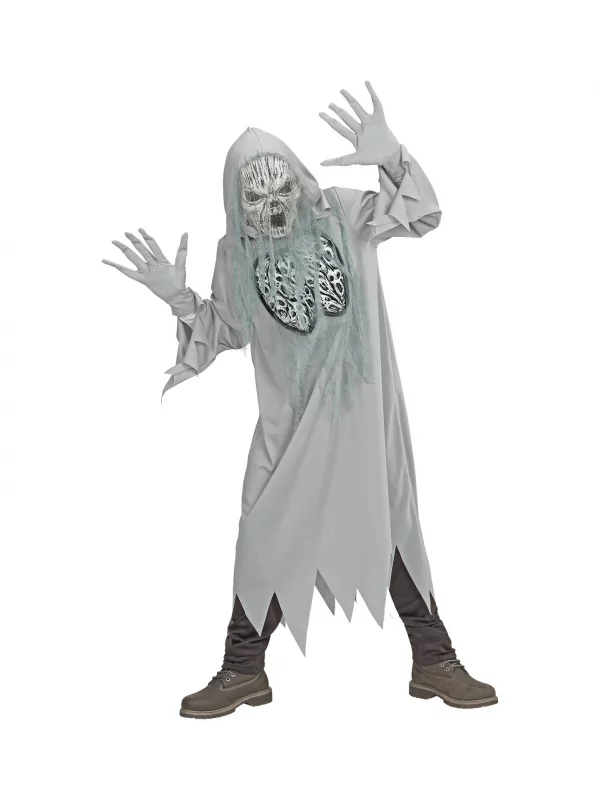 WIDMANN Déguisement Fantôme Gris, Enfant (tunique à Capuche, Gants, Masque) 2 WIDMANN Déguisement Fantôme Gris, Enfant (tunique à Capuche, Gants, Masque) – Image 2