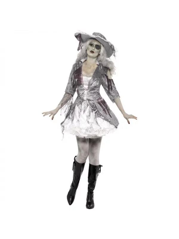 Smiffys Déguisement Fantôme Pirate Femme Gris Et Blanc (robe & Chapeau) 1 Smiffys Déguisement Fantôme Pirate Femme Gris Et Blanc (robe & Chapeau)