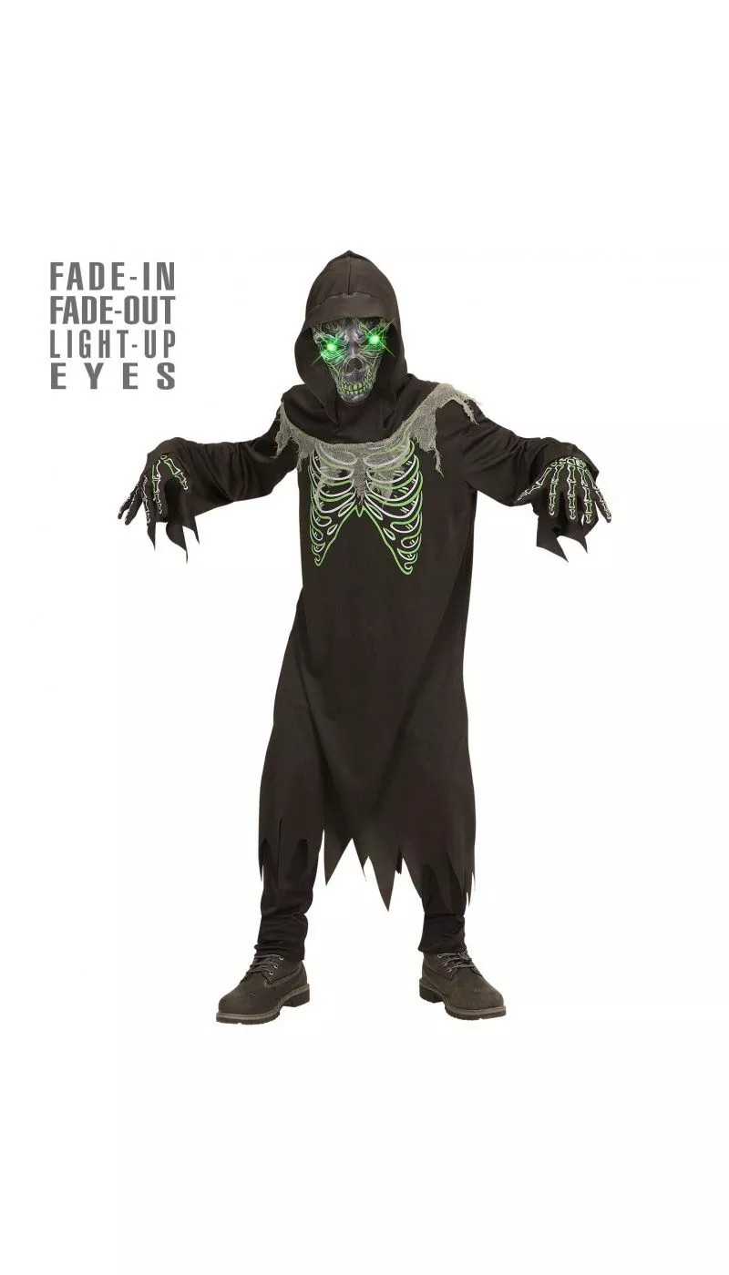 WIDMANN Déguisement Faucheuse De La Mort Enfant (tunique, Gants, Masque Avec Yeux Effets Lumineux) 1 WIDMANN Déguisement Faucheuse De La Mort Enfant (tunique, Gants, Masque Avec Yeux Effets Lumineux)