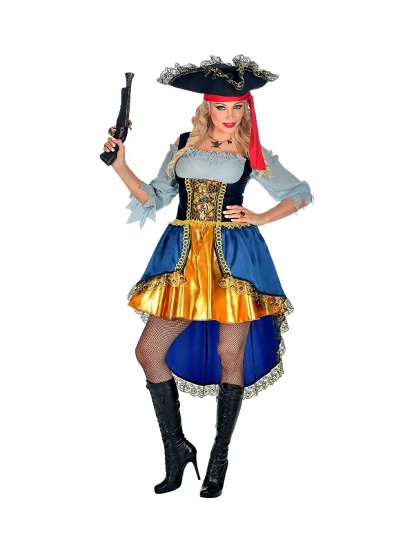 WIDMANN Déguisement Femme Capitaine Des Pirates, Multicolore (robe Avec Chemise, Chapeau) 1 WIDMANN Déguisement Femme Capitaine Des Pirates, Multicolore (robe Avec Chemise, Chapeau)