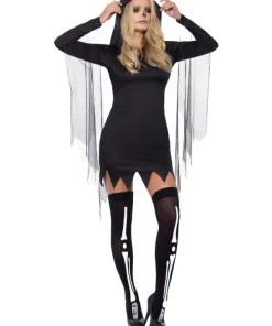 Smiffys Déguisement Femme Faucheuse Sexy (robe Noire, Courte Avec Capuche)