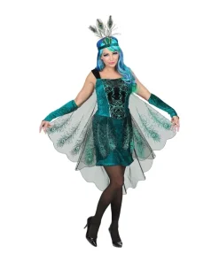 WIDMANN Déguisement Paon Femme, Vert (robe Avec Voiles, Chauffe-bras, Bandeau)