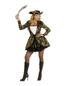 WIDMANN Déguisement Pirate Femme (veste à Motif Jacquard Noir Et Or Avec Top)