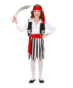 WIDMANN Déguisement Pirate Fille Blanc, Noir Et Rouge (chemise Avec Gilet, Jupe, Ceinture, Bandeau)