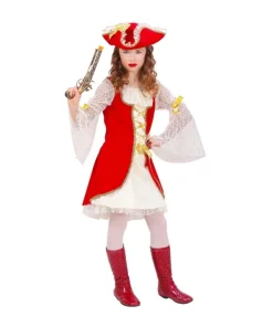 WIDMANN Déguisement Pirate Fille Rouge Et Blanc (robe, Chapeau)