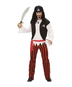 WIDMANN Déguisement Pirate Homme (chemise Avec Veston, Pantalon Rayé Rouge, Ceinture, Bandeau)