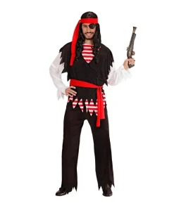 WIDMANN Déguisement Pirate Homme (tee-shirt Rayé Rouge Blanc, Veste, Pantalon, Ceinture, Bandeau)