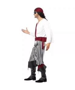 Smiffys Déguisement Pirate Rayé Blanc Et Noir Homme (chemise, Pantalon, Ceinture, Couvre Tête) -Halloween Soldes Boutique deguisement pirate raye blanc et noir homme chemise pantalon ceinture couvre tete 2