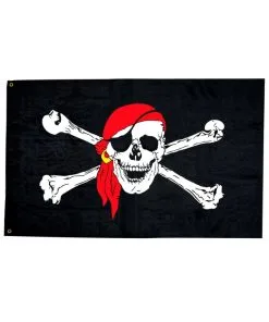 WIDMANN Drapeau De Pirate En Tissu 130 X 80 Cm - Tête De Mort Avec Bandana Rouge