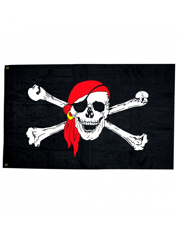 WIDMANN Drapeau De Pirate En Tissu 130 X 80 Cm - Tête De Mort Avec Bandana Rouge 1 WIDMANN Drapeau De Pirate En Tissu 130 X 80 Cm - Tête De Mort Avec Bandana Rouge