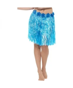 Smiffys Jupe Hawaïenne Hula Bleu Fluo Avec Fleurs