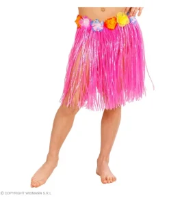 WIDMANN Jupe Hawaienne Rose Fille, Ceinture à Fleurs (40cm)