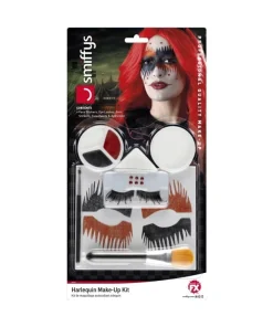 Smiffys Kit Maquillage Arlequin (Peinture Visage, Faux-cils, Bijoux Autocollants, Applicateur) -Halloween Soldes Boutique kit maquillage arlequin peinture visage faux cils bijoux autocollants applicateur 1