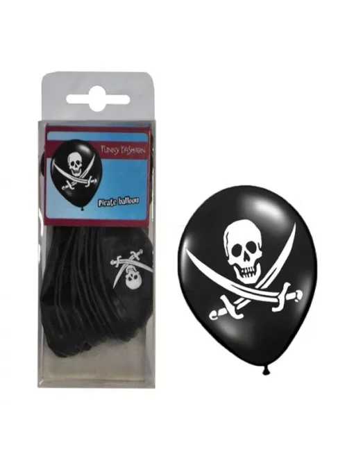 ESPA - Funny Fashion Lot De 12 Ballons Pirate Noir Et Blanc - 25,5 Cm -Halloween Soldes Boutique lot de 12 ballons pirate noir et blanc 255 cm