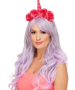 Smiffys Serre-tête Licorne, Rose, Fleurs