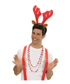 WIDMANN Serre-tête Renne De Noël Rouge Et Vert Avec Clochettes -Halloween Soldes Boutique serre tete renne de noel rouge et vert avec clochettes 1 2