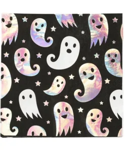 Smiffys Serviettes En Papier Noir Avec Fantômes Blancs (lot De 8) -Halloween Soldes Boutique serviettes en papier noir avec fantomes blancs lot de 8 2