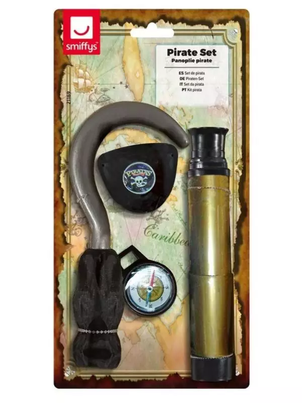 Smiffys Set Pirate (crochet, Longue-vue, Boussole, Cache-oeil) 1 Smiffys Set Pirate (crochet, Longue-vue, Boussole, Cache-oeil)