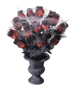 WIDMANN Vase De Roses Sombres Recouvertes De Toile D'araignées Pour Une Déco Halloween Originale